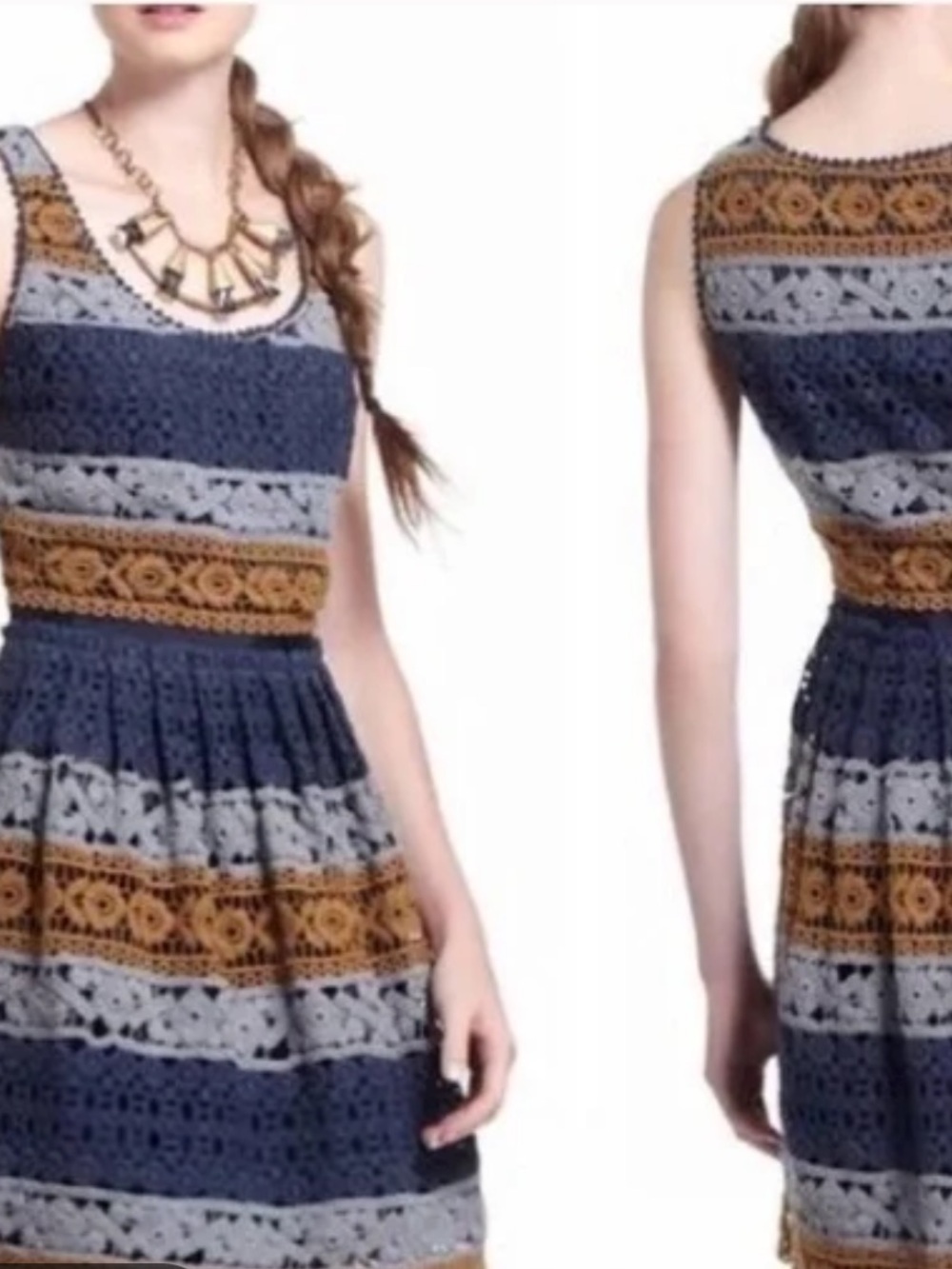 Anthropologie Maeve Striated Lace Crochet Fit and Flare Dress Size 2 LIKE NEW